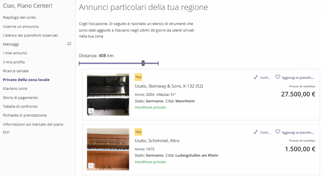 Annunci privati da un'area selezionata